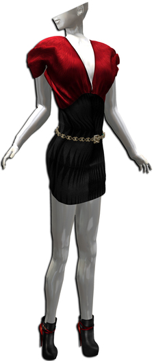 ((Crystal Line))Wavy Dress-MESH Red SET