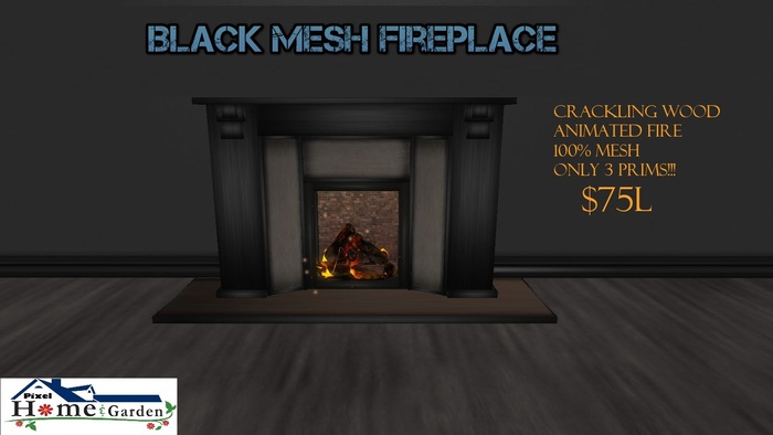Boxed -Black Mesh Fireplace (3 Prims)