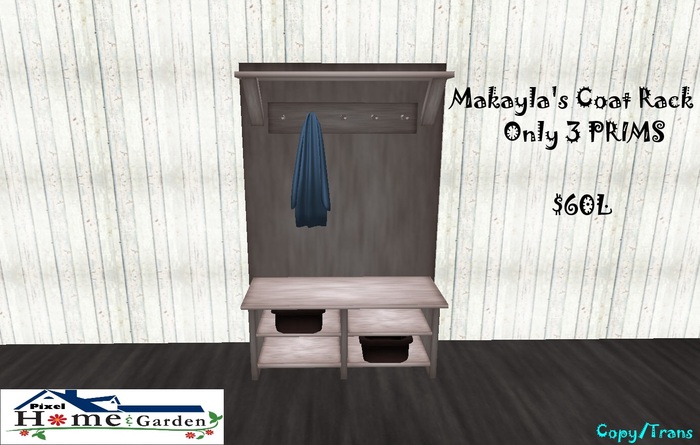 Boxed -Makayla's Coat Rack (3 Prims)