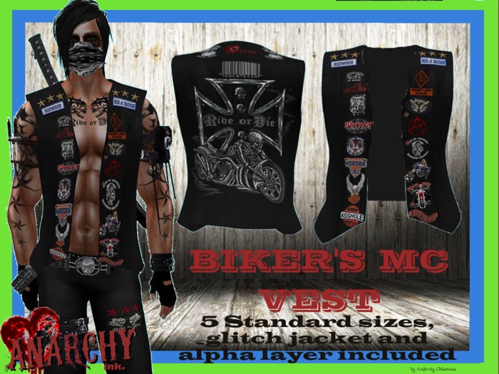 *An@rchy Ink* Patched Biker Vest