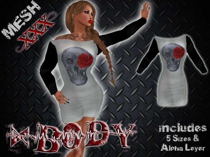 Second Life Marketplace xbody skull rose Shoulder Mini Slim Dress