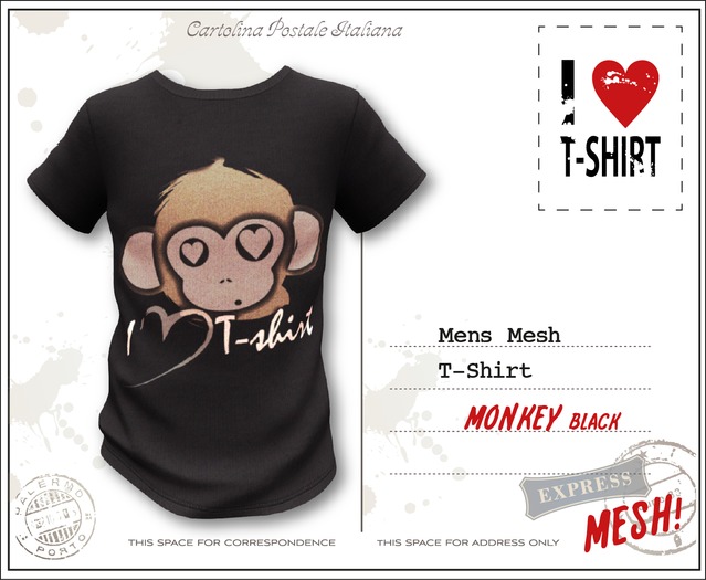 I LOVE T-SHIRT!! MONKEY BLACK Mens T-shirt