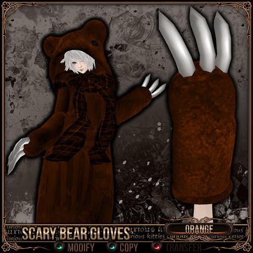 [Mesh] =^.^= Curious Kitties - Scary Bear Gloves - Orange