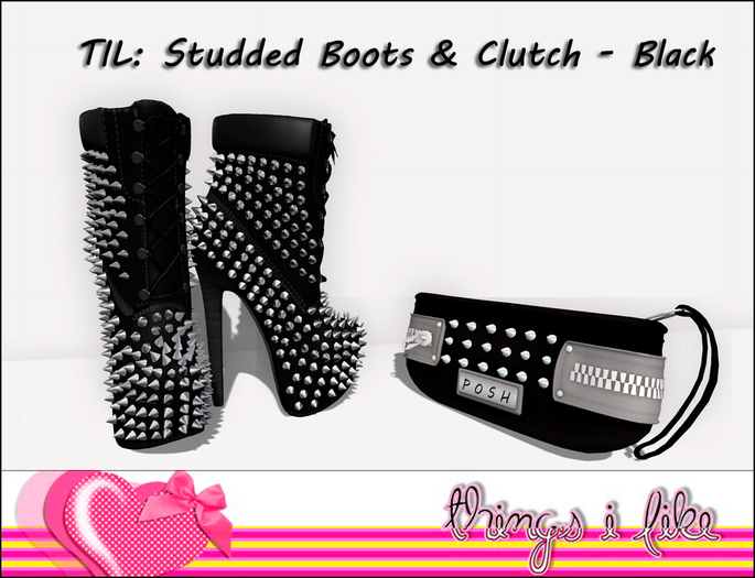 TIL: Studded Boots & Clutch - Black