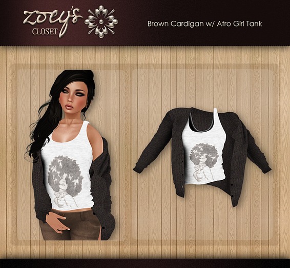*ZC* Brown Cardigan w/Afro Girl Tank- Bag