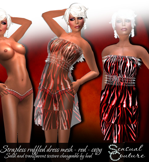 Mesh starpless ruffled dress *red*