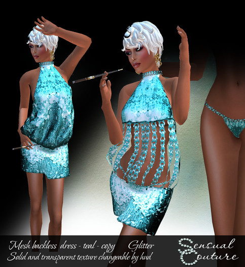 Backless dress  sequined MESH *teal*