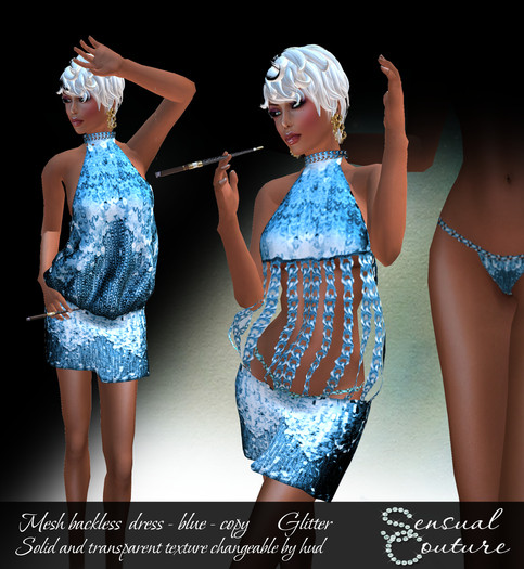 Backless dress *blue* sequined MESH