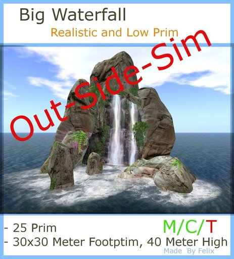 Off Sim OutSide Big Waterfall 25 Prim with Waves