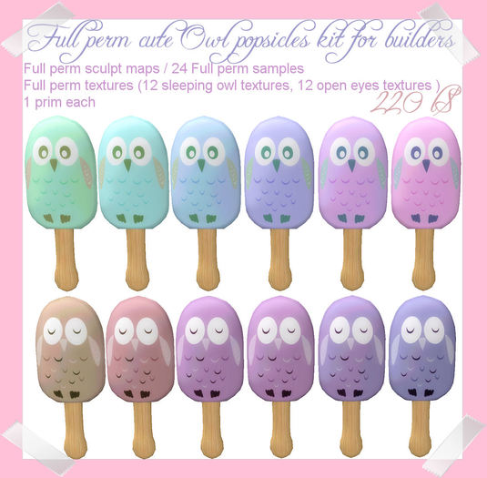 Full Perm Cute Owl popsicles kit for builders