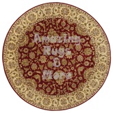 ARAM>ROUND Floral Flourish Burgandy Tan<Rug Carpet Tapestry Art