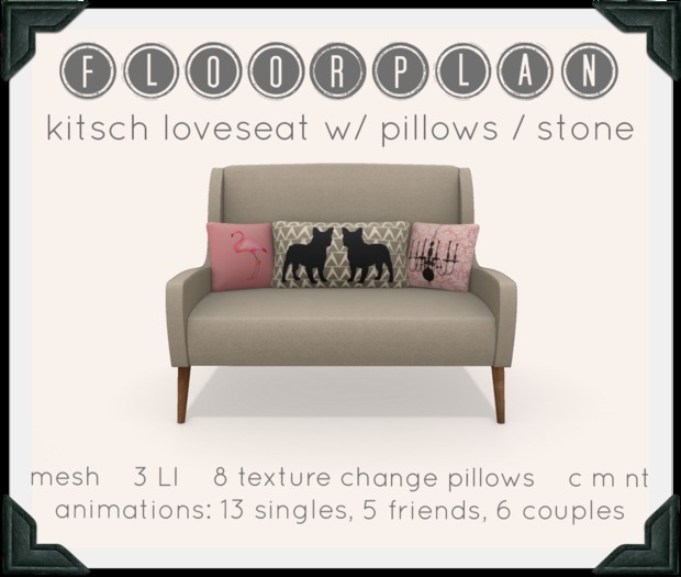 floorplan. kitsch loveseat w/ pillows / stone [ boxed ]