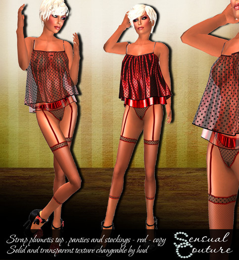 Mesh strap plumetis top *red*