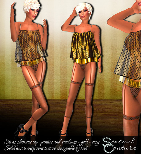 Mesh strap plumetis top *gold*