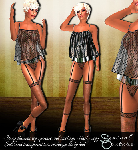 Mesh strap plumetis top *black*