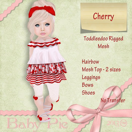 *Baby Pie* Toddleedoo -Cherry- Custom Rigged Mesh Complete Outfit - Peasant / Ruffle / Tiered Complete Outfit!