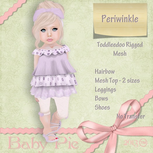 *Baby Pie* Toddleedoo -Periwinkle- Custom Rigged Mesh Complete Outfit - Peasant / Ruffle / Tiered Complete Outfit!