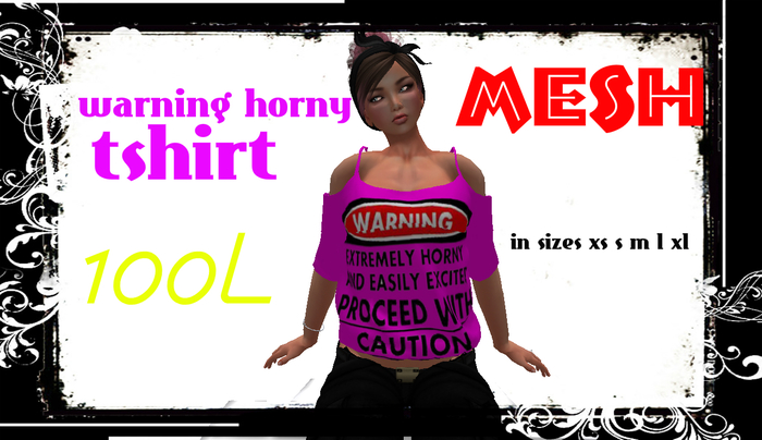 warning horny female tee  MESH BOXED 