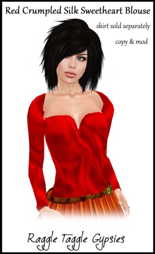 RTG Crumpled gypsy red silk sweetheart blouse (boxed)