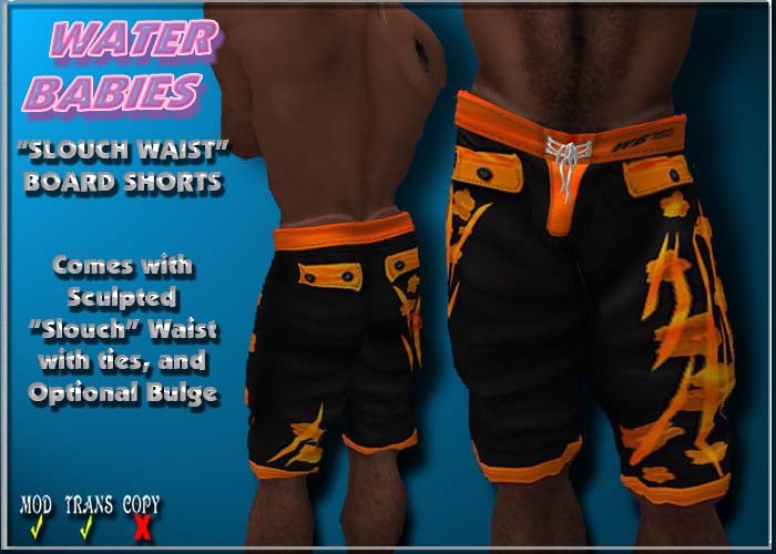 Water Babies - Slouch Wasit Board Shorts (Black Floral 2)   
