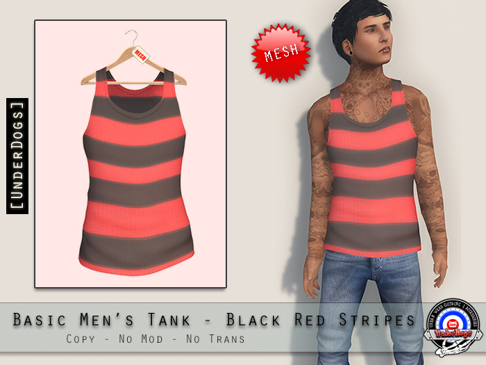 [UnderDogs] - Basic Men's Tank - Black Red Stripes - Mesh