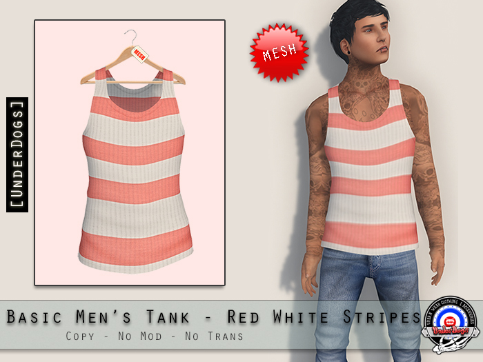 [UnderDogs] - Basic Men's Tank - Red White Stripes - Mesh