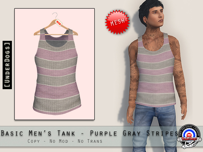 [UD] - Basic Men's Tank - Purple Gray Stripes - Mesh (Bag)