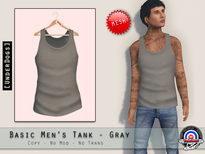 [UnderDogs] - Basic Men's Tank - Gray - Mesh