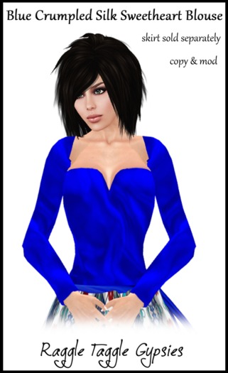 RTG Crumpled Blue Silk Sweetheart Blouse