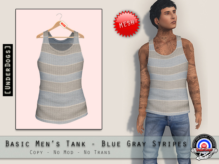 [UD] - Basic Men's Tank - Blue Gray Stripes - Mesh (Bag)