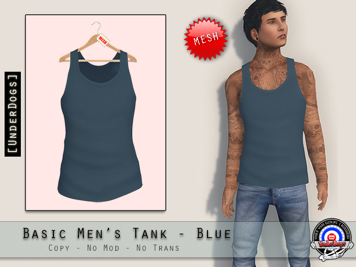 [UnderDogs] - Basic Men's Tank - Blue - Mesh 