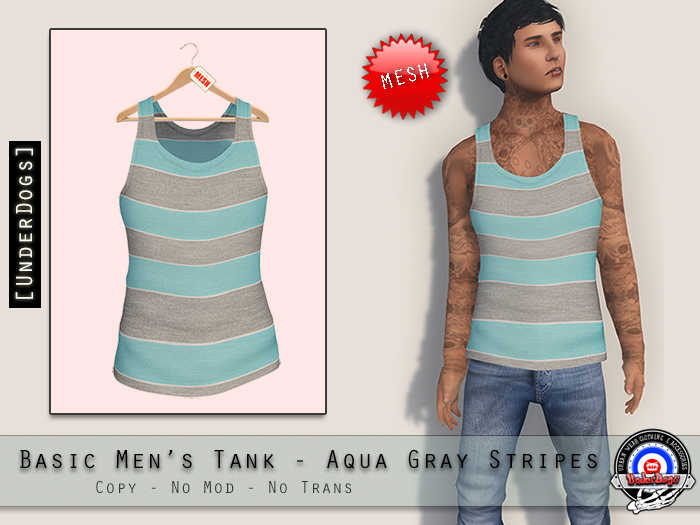 [UD] - Basic Men's Tank - Aqua Gray Stripes - Mesh (Bag)
