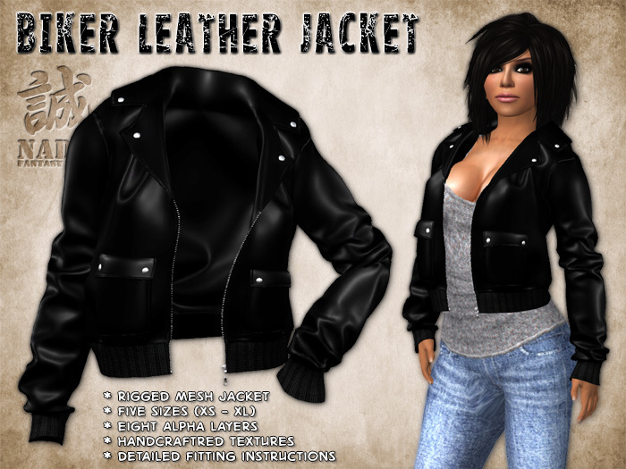~Nadia~ Biker Jacket Black - Rigged Mesh Leather Jacket