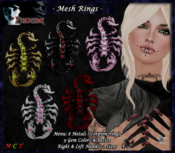 *P* Mesh Scorpion Rings ~8 Metals/9 Gems~