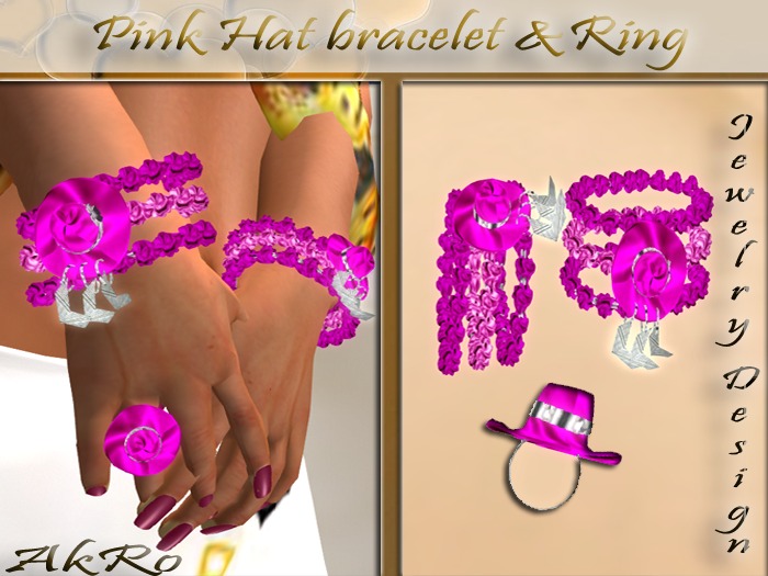 pink hat bracelet & ring