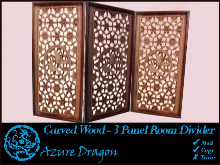 Second Life Marketplace Carved Wood Room Divider (Azure Dragon)