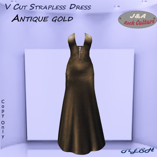 V Cut Strapless Dress Antique Gold