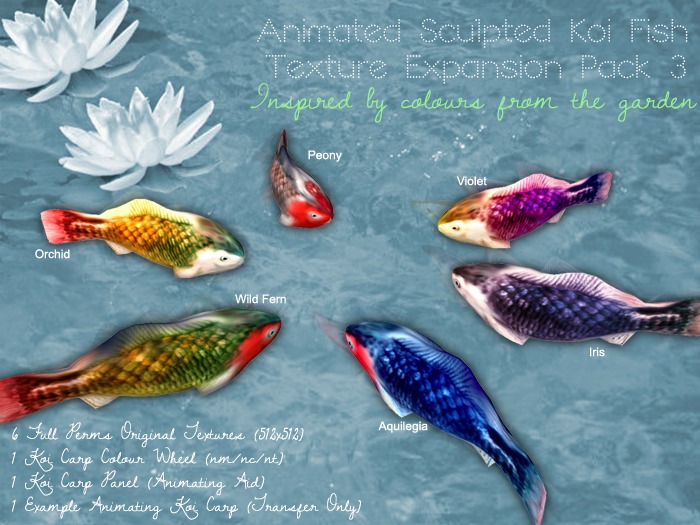 Animating Koi - Texture Expansion Pack (Full Perms) Set 3 Garden Colours 
