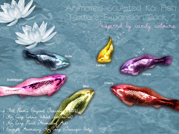 Animating Koi - Texture Expansion Pack (Full Perms) Set 2 Candy Colours 