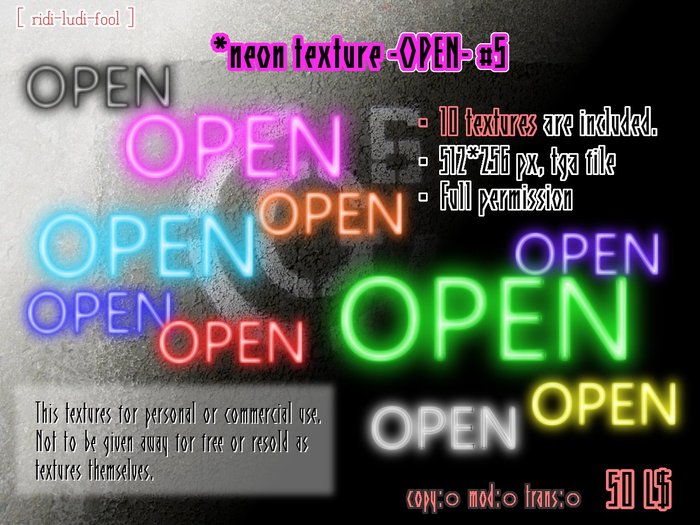 ネオンサイン -OPEN- #5 ★ 10色入り / フルパーミッション