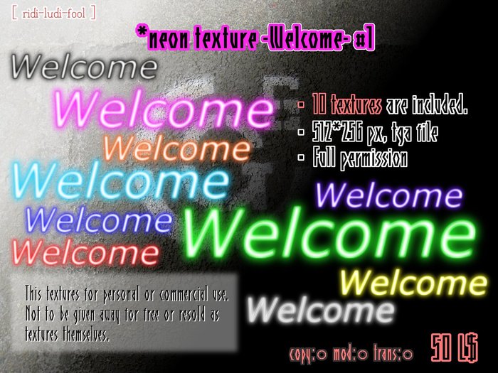 Neon sign texture -Welcome- #1 ★10 colors / Full permission