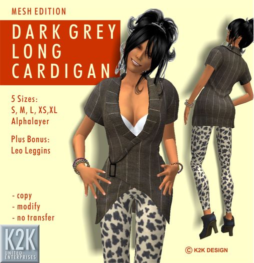 mesh - long cardigan dark grey #