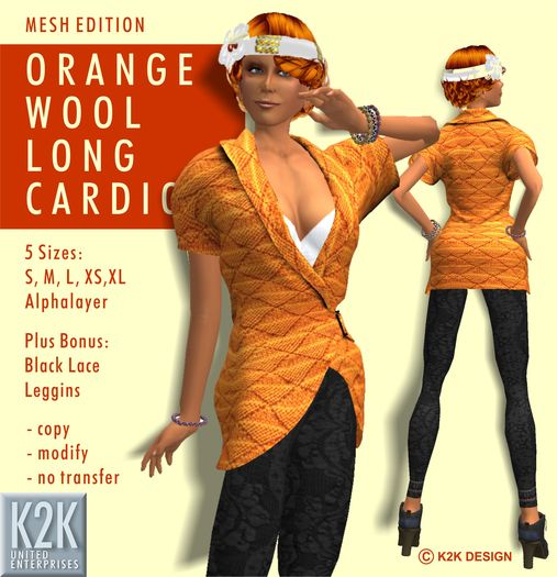 mesh - long cardigan orange wool #