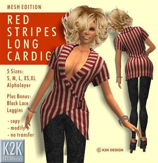 mesh - long cardigan red stripes #