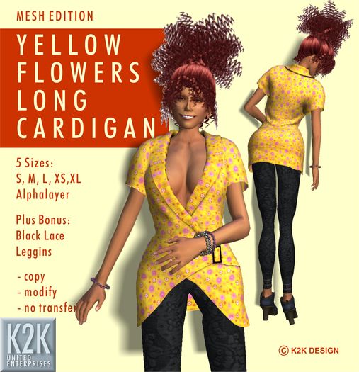 mesh - long cardigan yellow flowers #