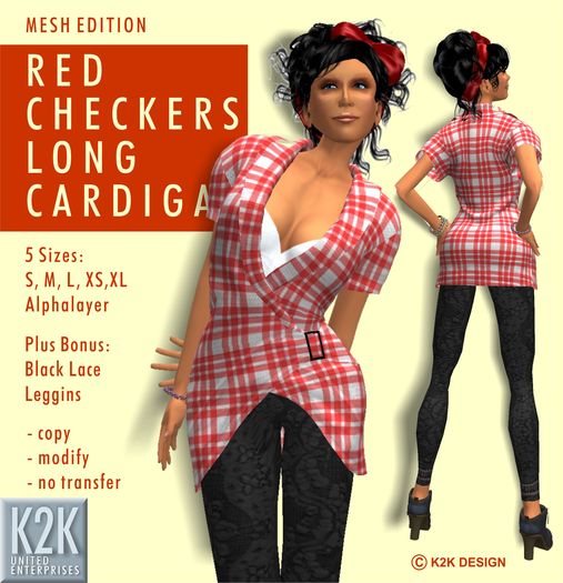 mesh - long cardigan red checkers #