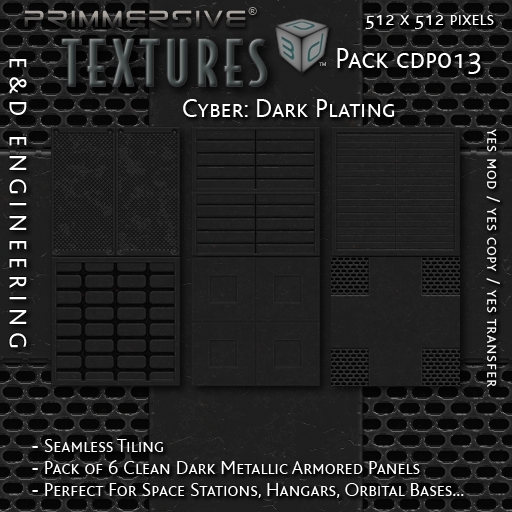 [CDP013] 6 512px Dark Steel Deck Plate Armored Panel Seamless Textures for Cyber and Space Settings by E&D ENGINEERING