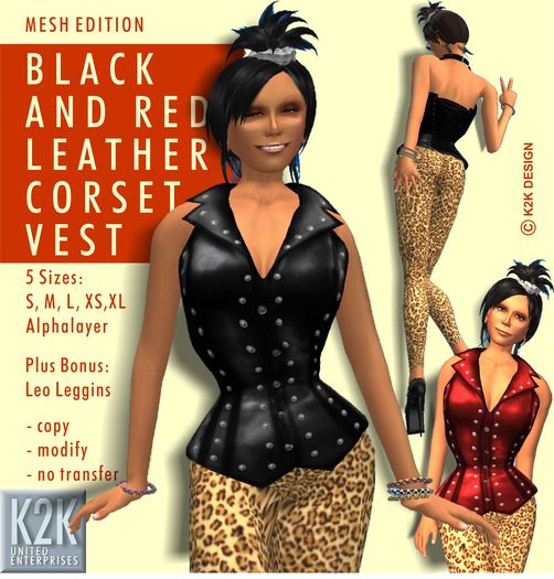 mesh - leather corset black and red #