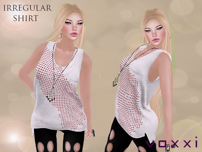 .::voxxi::. {ROI] Mesh Irregular Shirt Red'n White