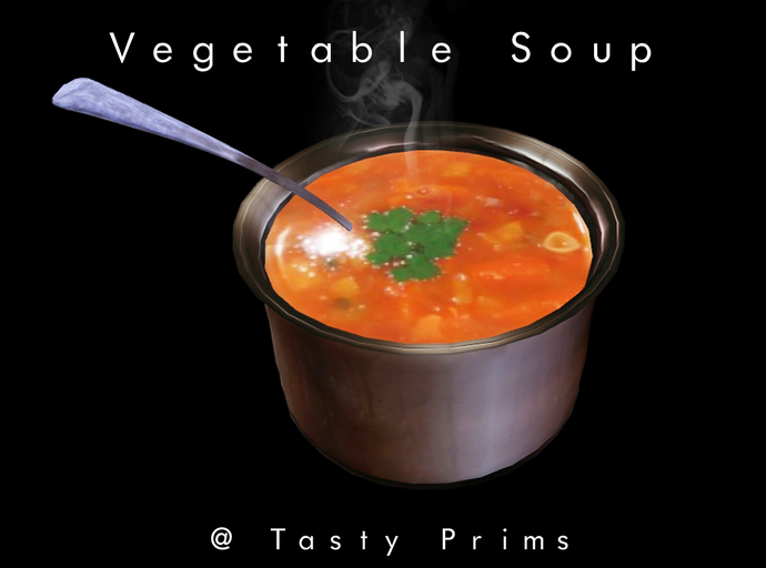 Pot of Vegetable Soup w/ Laddle & Steam - Only 3 Prims